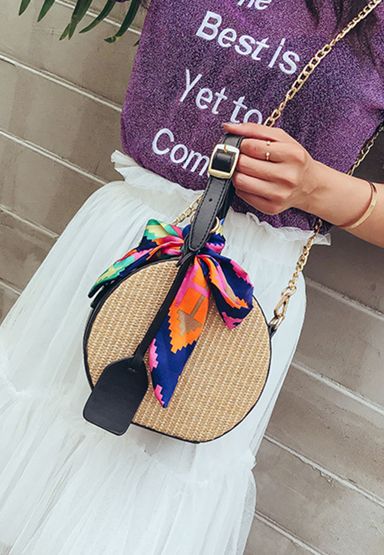 Straw Round Portable Diagonal Bag CA072919BK