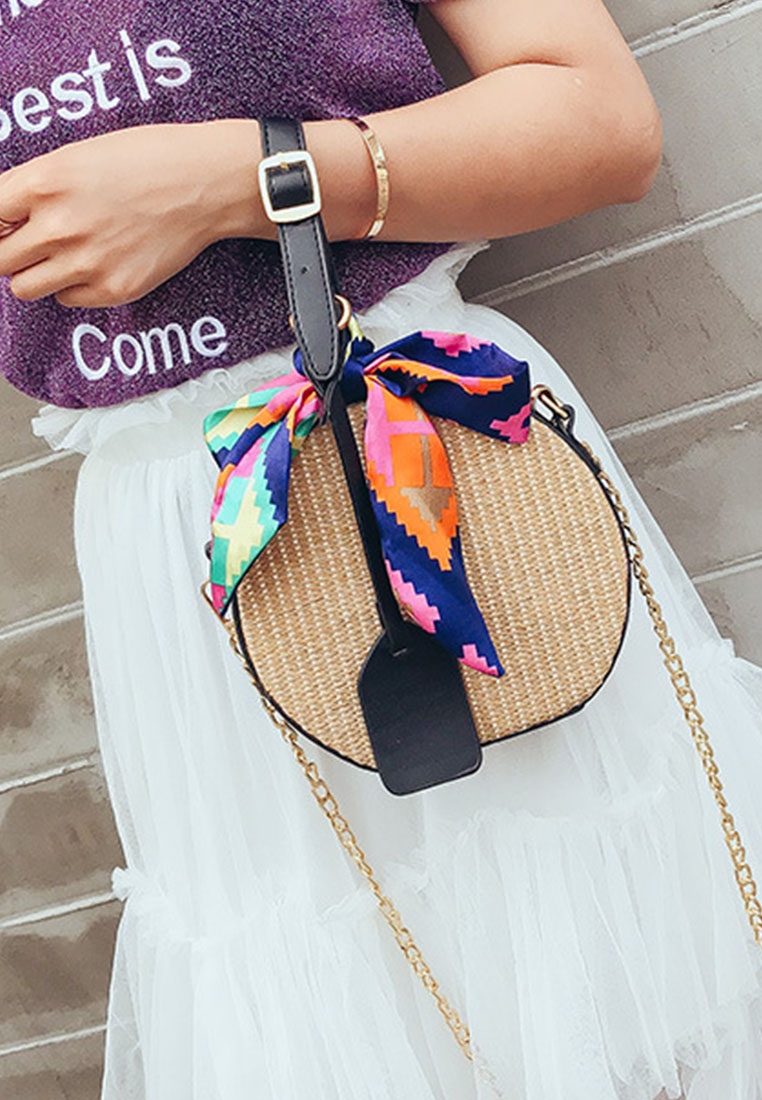 Straw Round Portable Diagonal Bag CA072919BK
