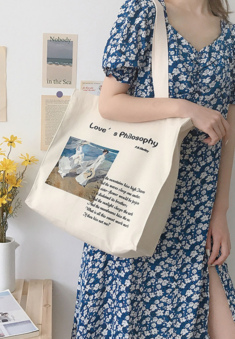 --Shelley's Poems Oil Painting Printed Canvas Handbag CA072922