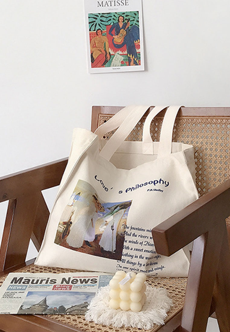 --Shelley's Poems Oil Painting Printed Canvas Handbag CA072922