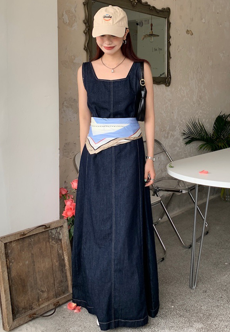 2023 New Wash Denim Tank Top Dress CA080715