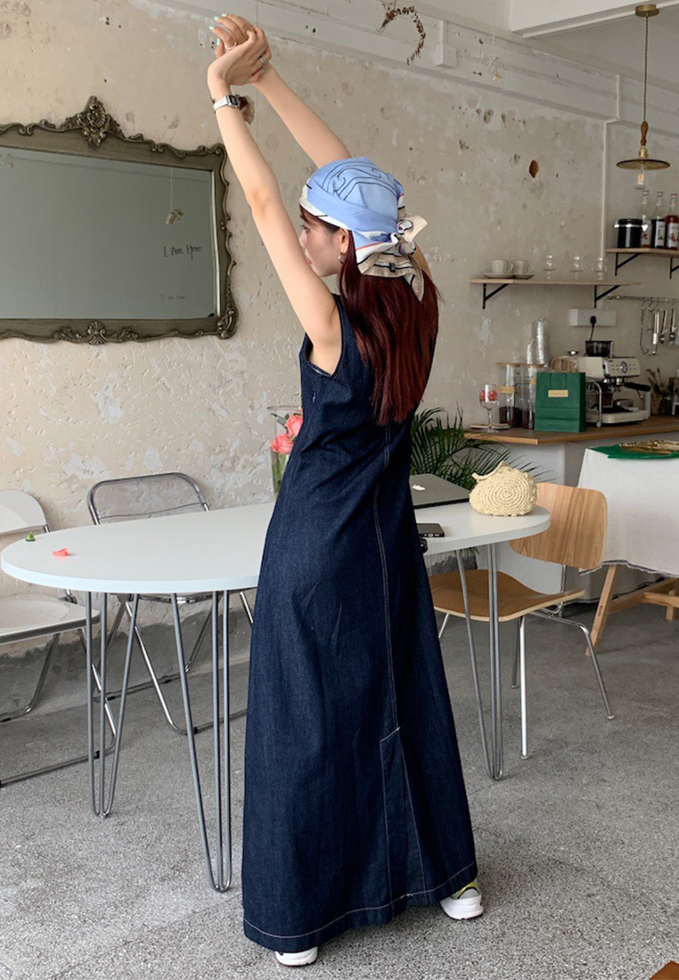 2023 New Wash Denim Tank Top Dress CA080715