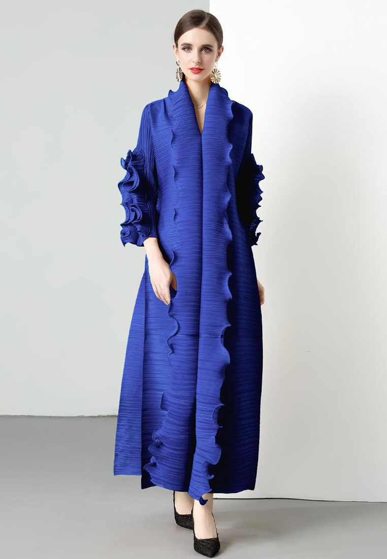 2023 Autumn Wave Ruffle Hem Belted Dress Women CA080727