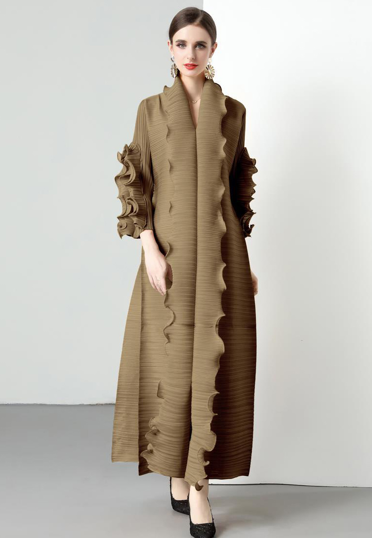 2023 Autumn Wave Ruffle Hem Belted Dress Women CA080727