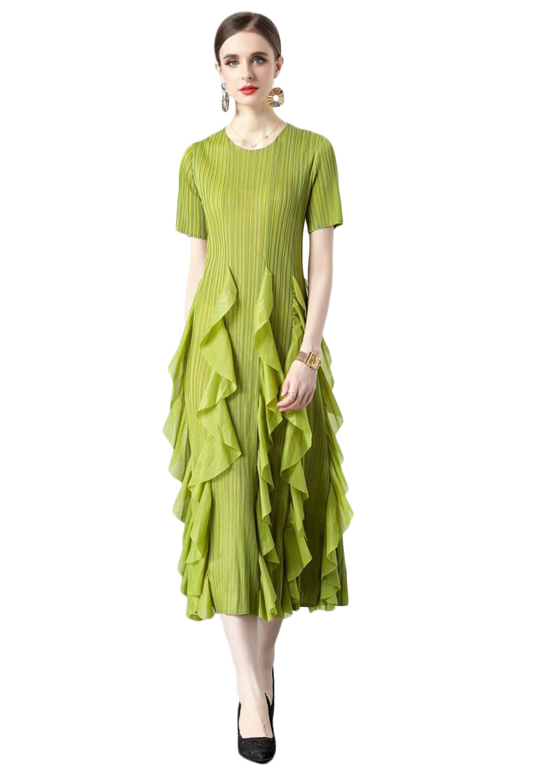 2023 New Design Pleated Ruffle Dress CA080754BL