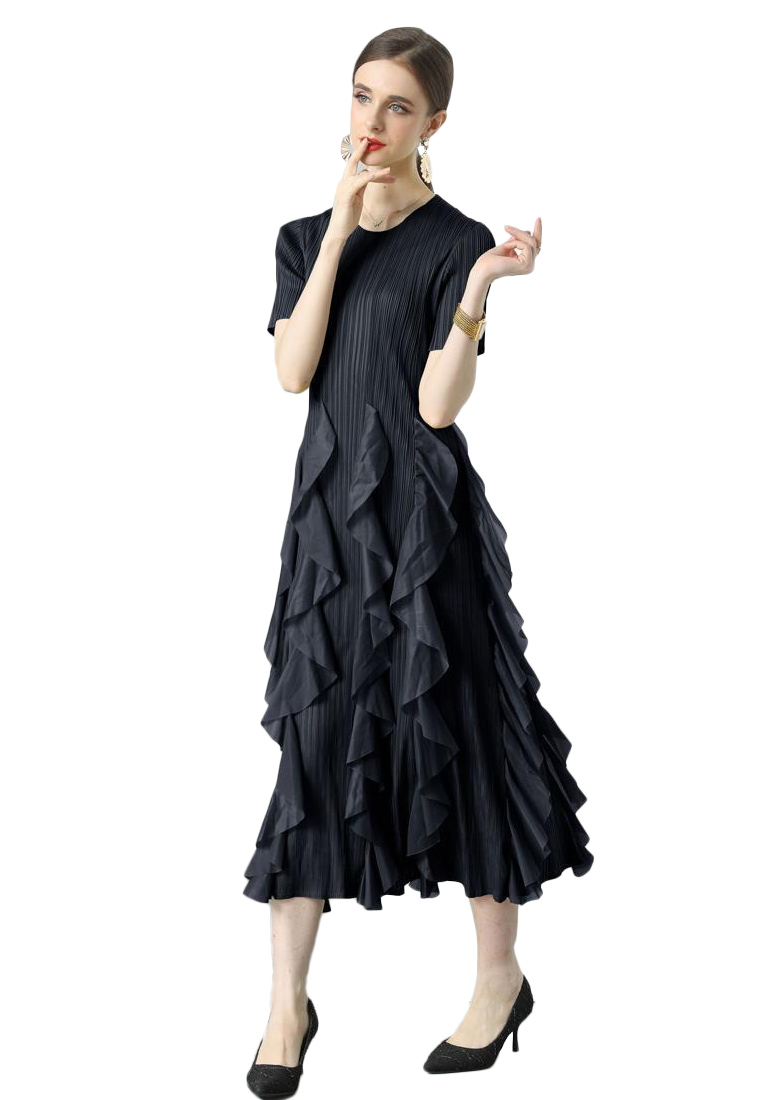 2023 New Design Pleated Ruffle Dress CA080754BL