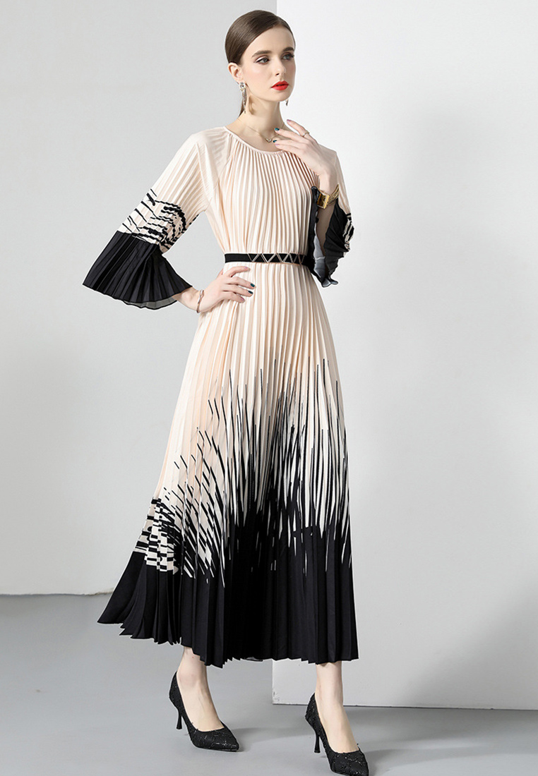 2023 Summer French Style Pleated Floral Print Dress CA080756