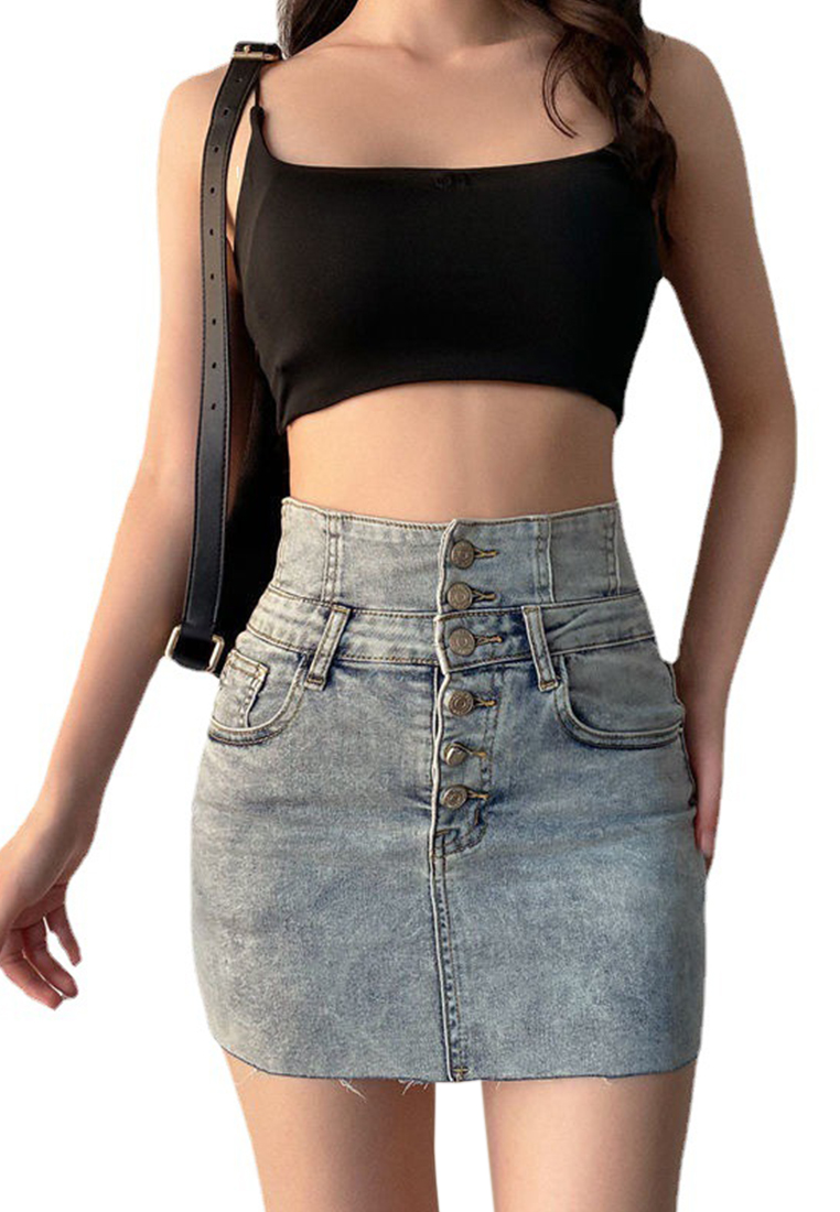 Hong Kong style retro buttoned denim skirt CA080774
