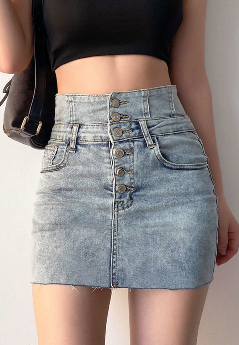 Hong Kong style retro buttoned denim skirt CA080774