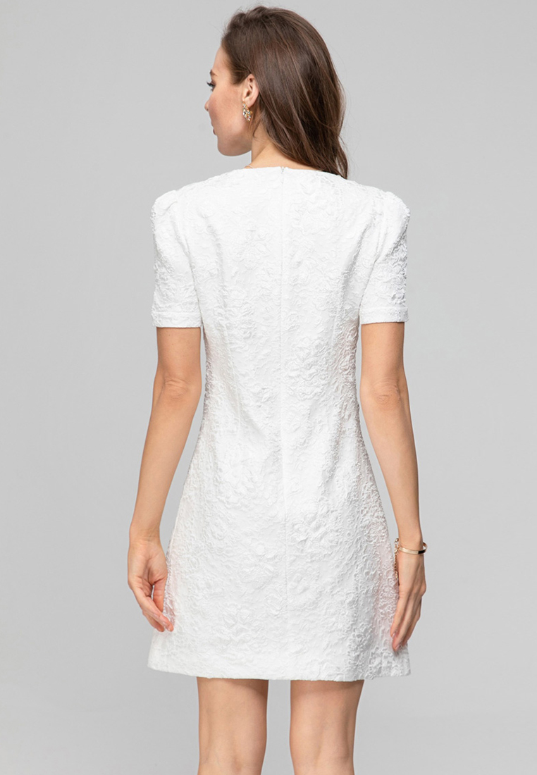 2023 Classic Design Short Sleeve Round Neck Jacquard Rhinestone Pearl Dress CA081601