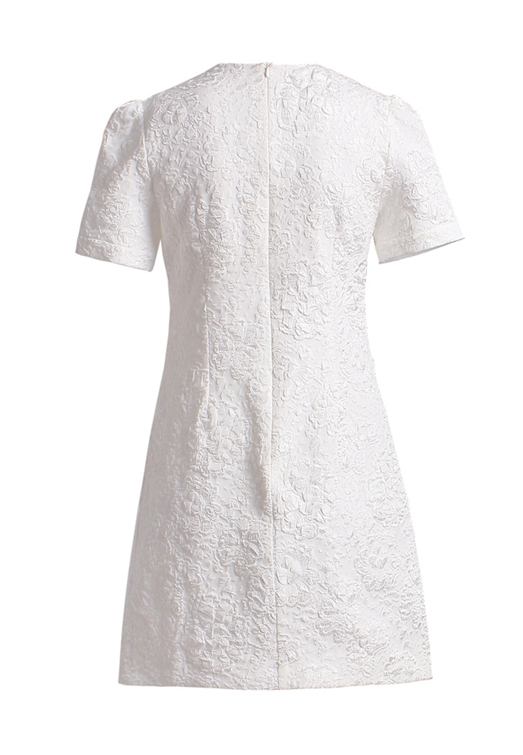 2023 Classic Design Short Sleeve Round Neck Jacquard Rhinestone Pearl Dress CA081601