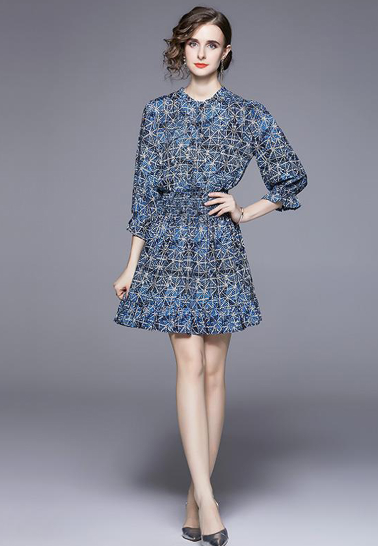 2023 New Fall Collection Printed French Effortless Dress CA081608