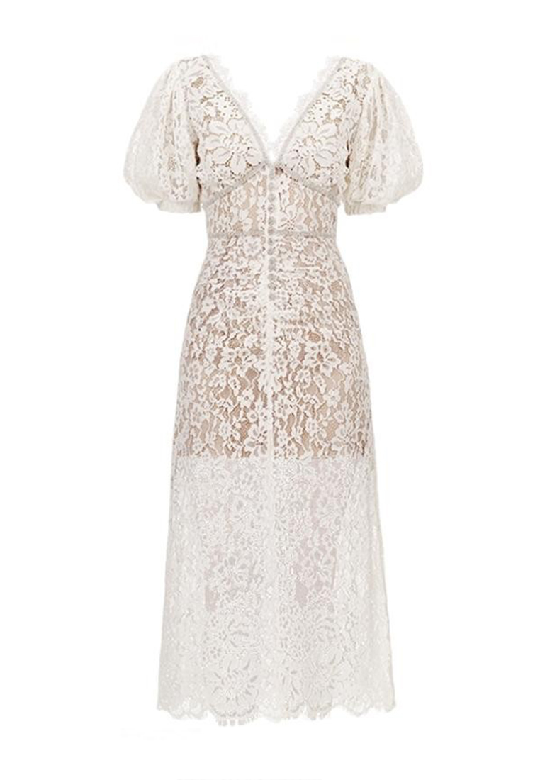 Professional Production White Skirt Lace Hollow out Elegant DressCA081612