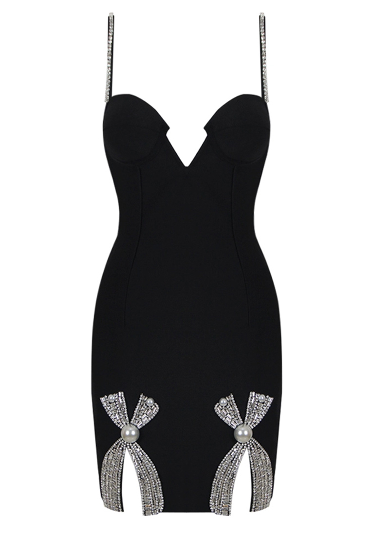 2023 Rhinestone Pearl Bow Tie Halter Dress CA081624