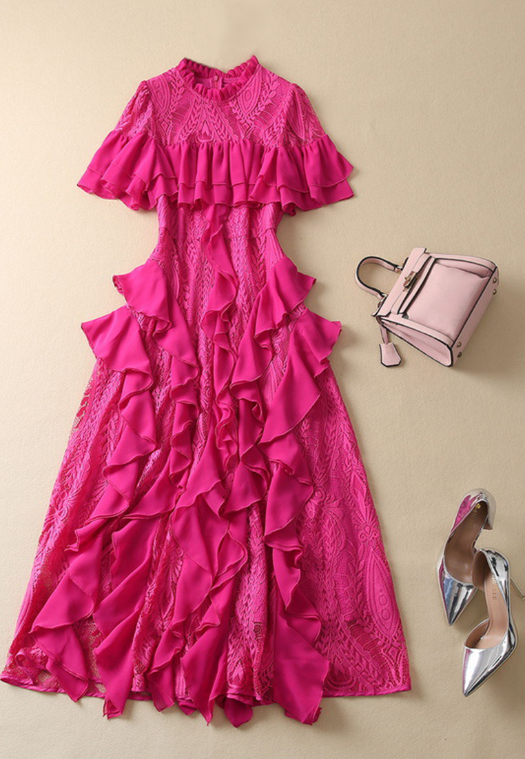 Summer New Lotus Leaf Edge Lace Dress CA081631