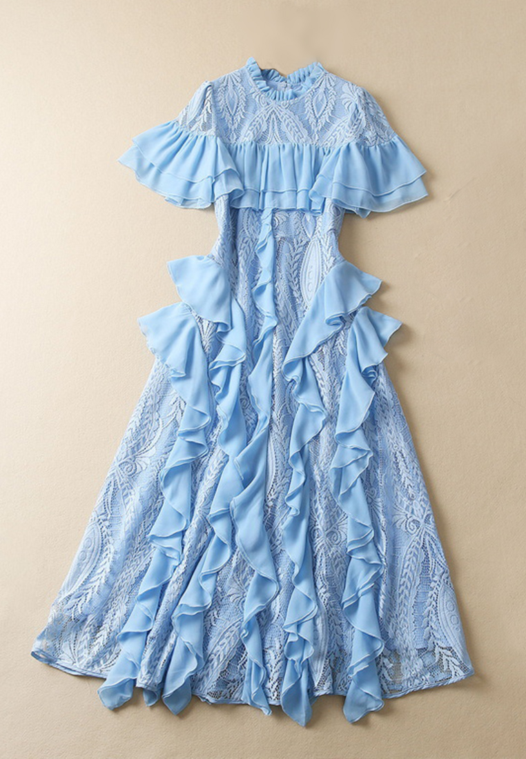 Summer New Lotus Leaf Edge Lace Dress CA081631