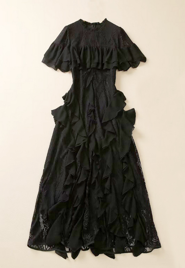 Summer New Lotus Leaf Edge Lace Dress CA081631