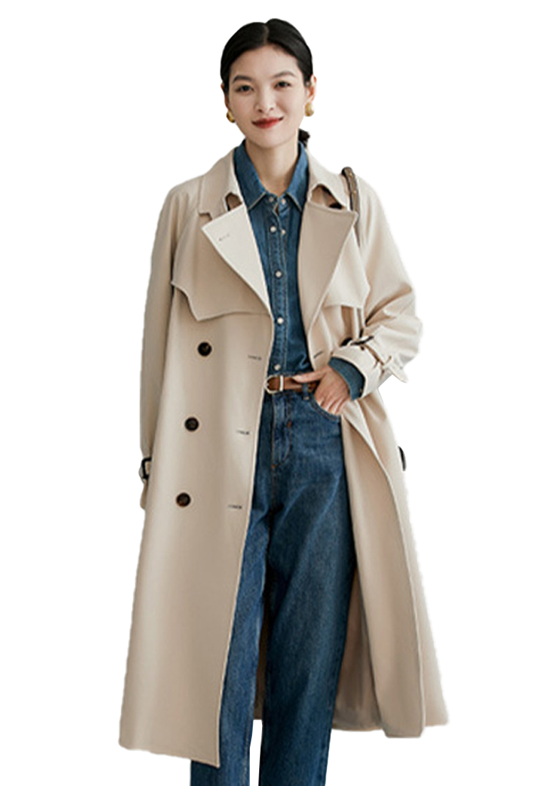 Korean high end sense draped mid length trench coat luxury quality CA090805BE