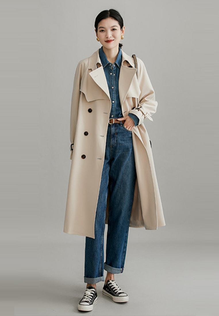 Korean high end sense draped mid length trench coat luxury quality CA090805BE
