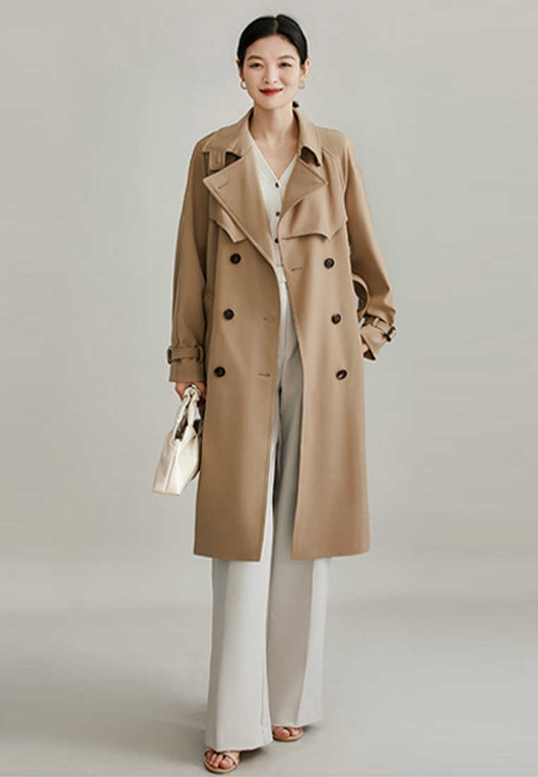 Korean high end sense draped mid length trench coat luxury quality CA090805BE