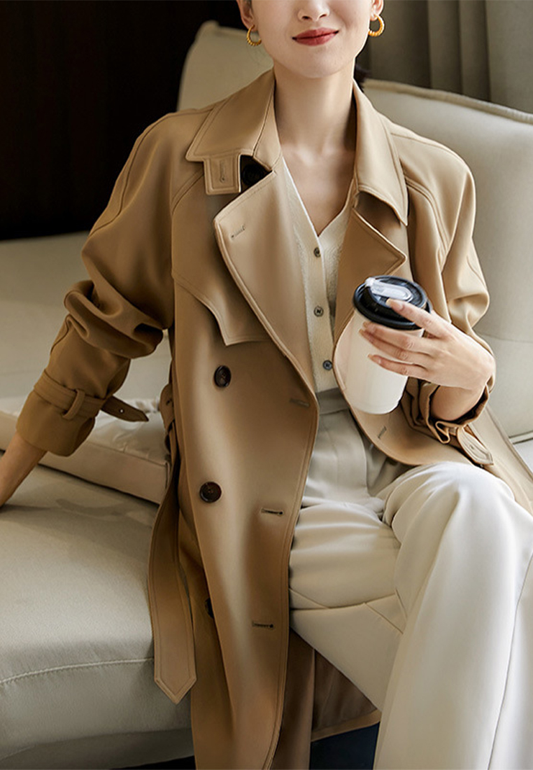 Korean high end sense draped mid length trench coat luxury quality CA090805BE