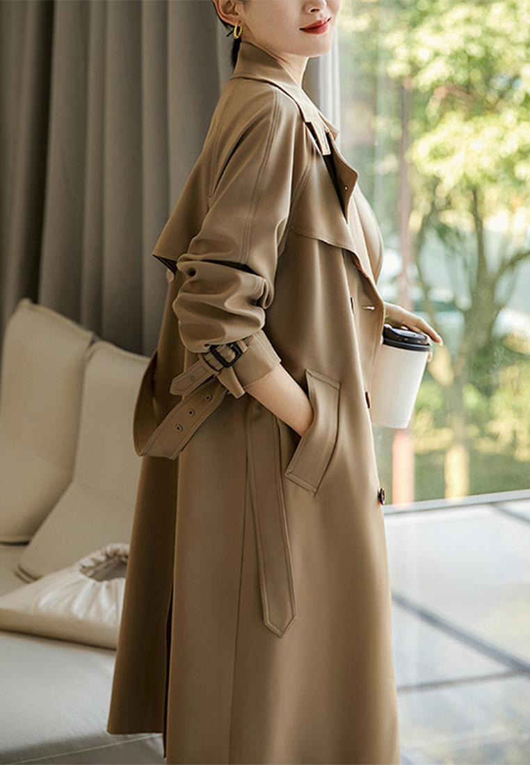 Korean high end sense draped mid length trench coat luxury quality CA090805BE