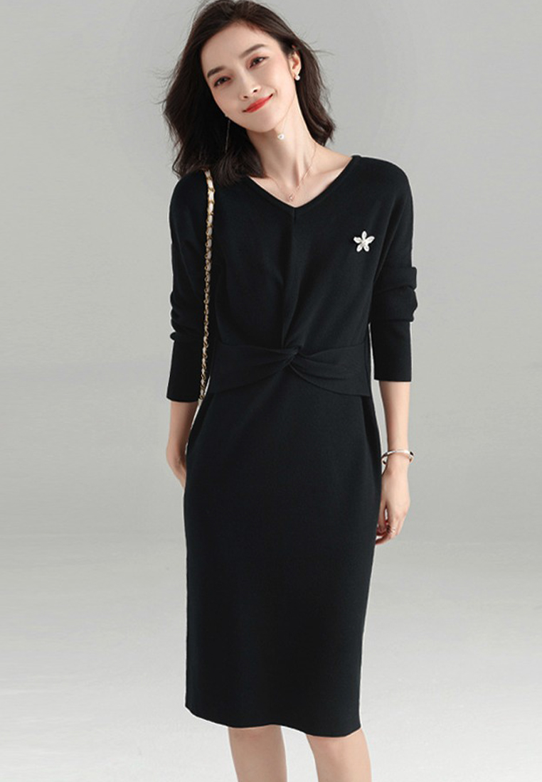 --Long Sleeves Tunic Dress CA091807BK