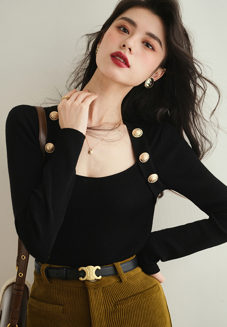 Wool Blended Retro Design Knitted Bottom Shirt CA092611