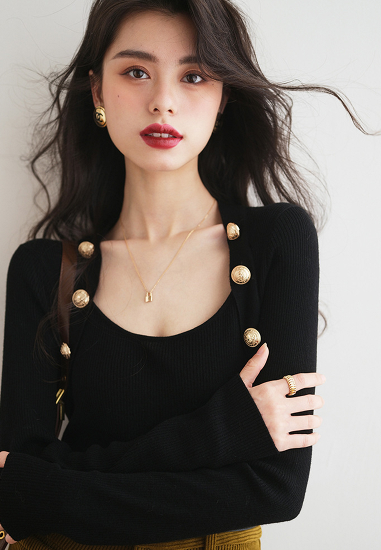 Wool Blended Retro Design Knitted Bottom Shirt CA092611