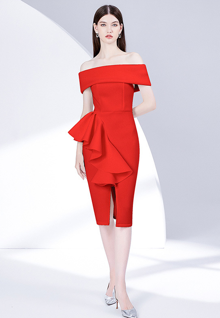 New Shoulder Off Shoulder Bra Wrap Hip Sexy Dress CA092629RD