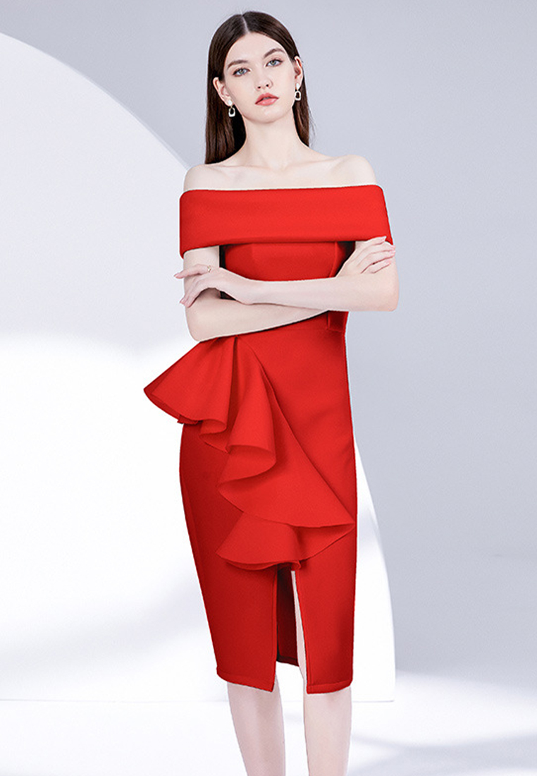 New Shoulder Off Shoulder Bra Wrap Hip Sexy Dress CA092629RD