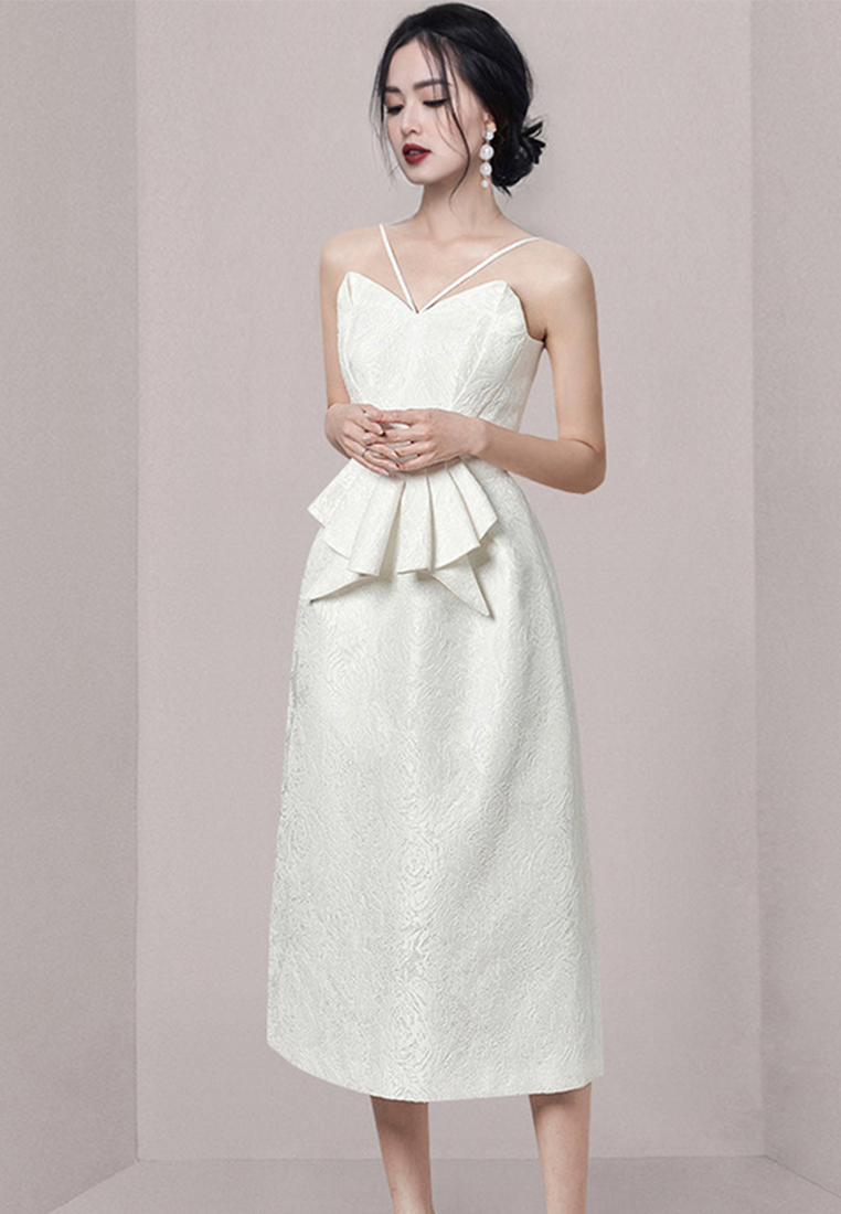 Jacquard embossed suspender ruffle dress dress CA1005108