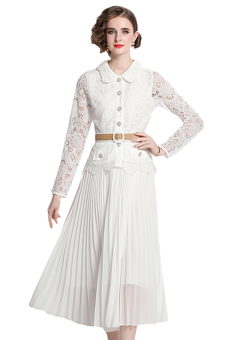 Retro pleated lace gentle temperament dress CA100533BK