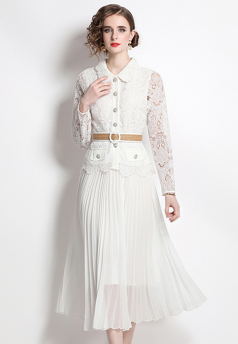 Retro pleated lace gentle temperament dress CA100533BK