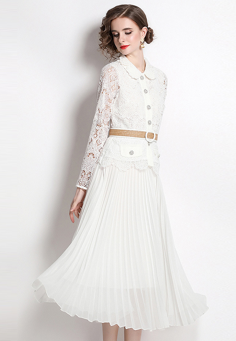 Retro pleated lace gentle temperament dress CA100533BK