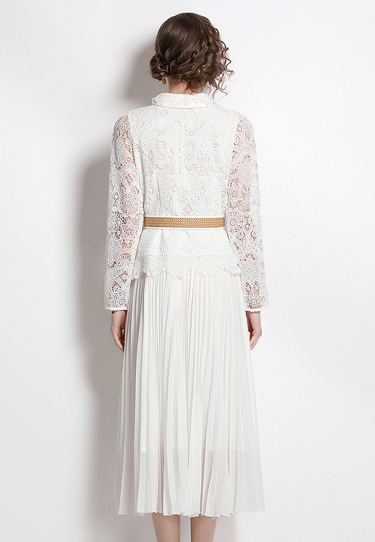 Retro pleated lace gentle temperament dress CA100533BK