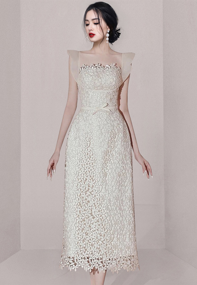 French sleeveless crochet embroidery gown dress CA100535