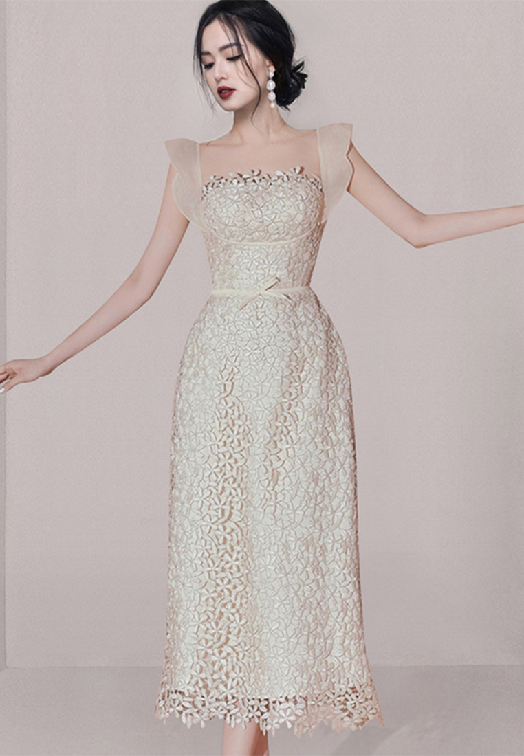 French sleeveless crochet embroidery gown dress CA100535