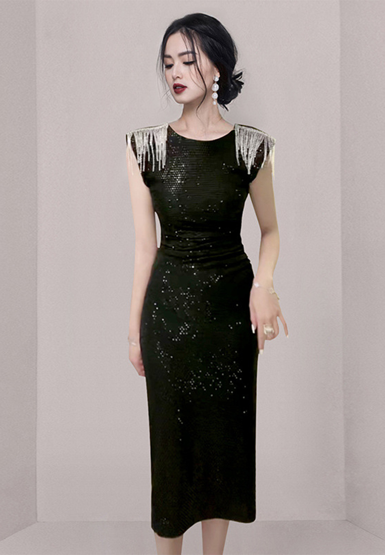 French style fashionable sequined slit dress CA100542