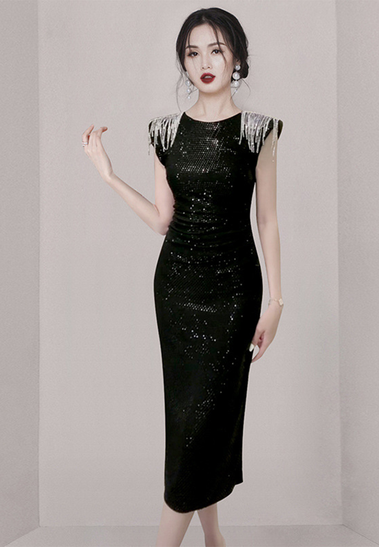 French style fashionable sequined slit dress CA100542