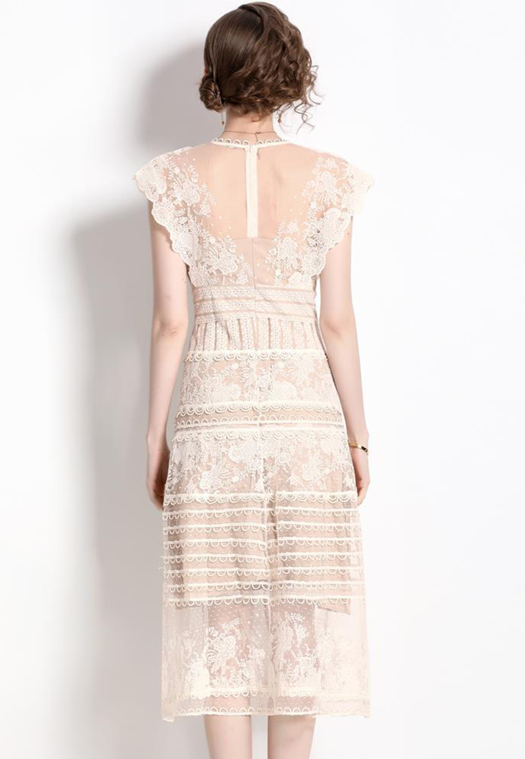 Elegant embroidered floral lace cut out dress CA100546