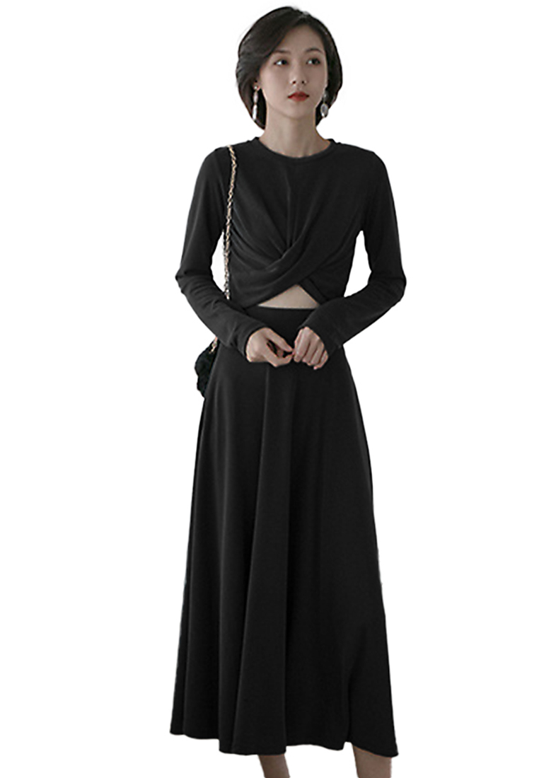 Knotted Long Sleeve T-shirt + Half-length Skirt Suit CA100814