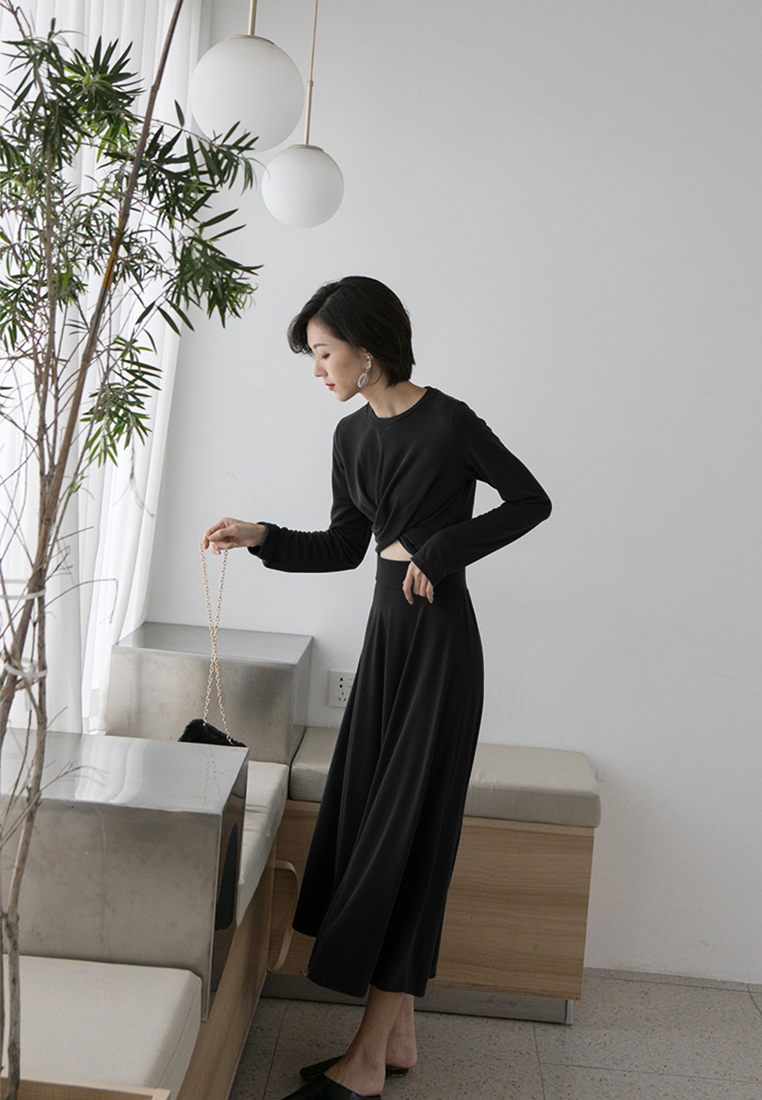 Knotted Long Sleeve T-shirt + Half-length Skirt Suit CA100814