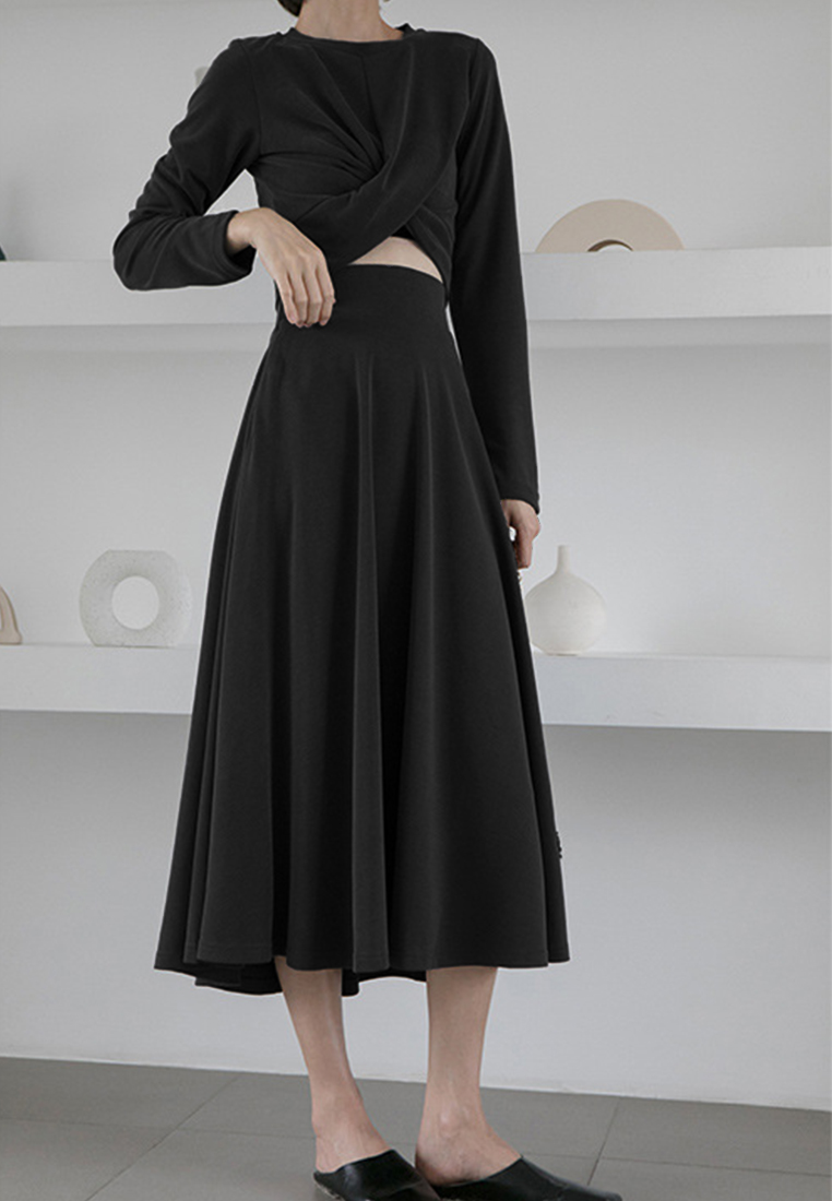 Knotted Long Sleeve T-shirt + Half-length Skirt Suit CA100814