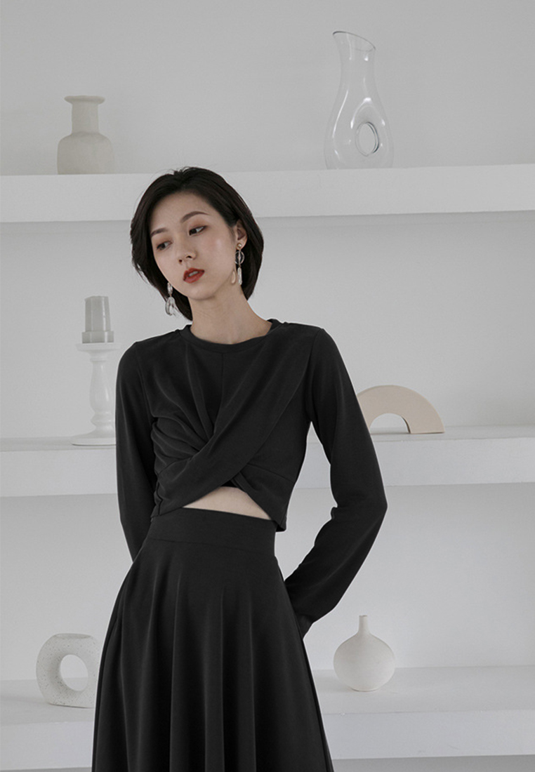 Knotted Long Sleeve T-shirt + Half-length Skirt Suit CA100814