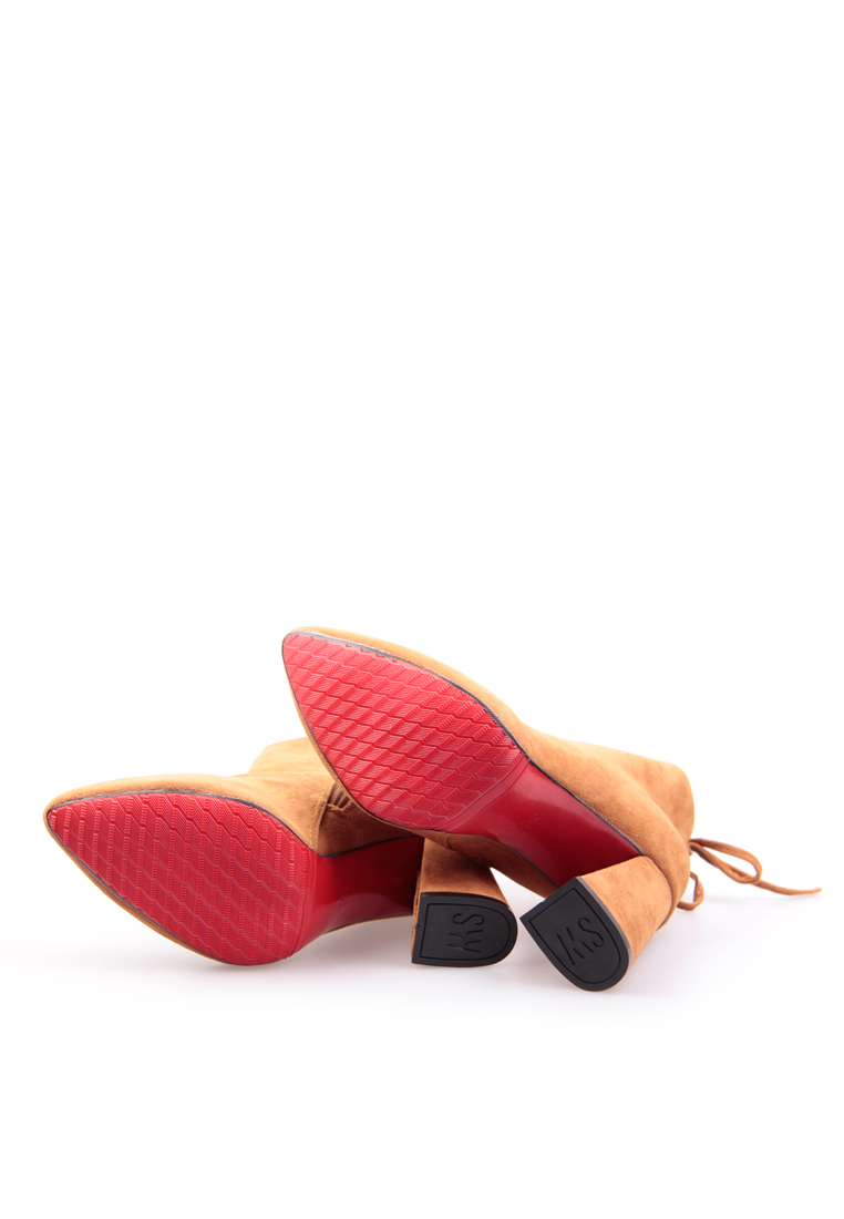 --Velvet Leather High - Heeled Ankle Boots CA101310BW