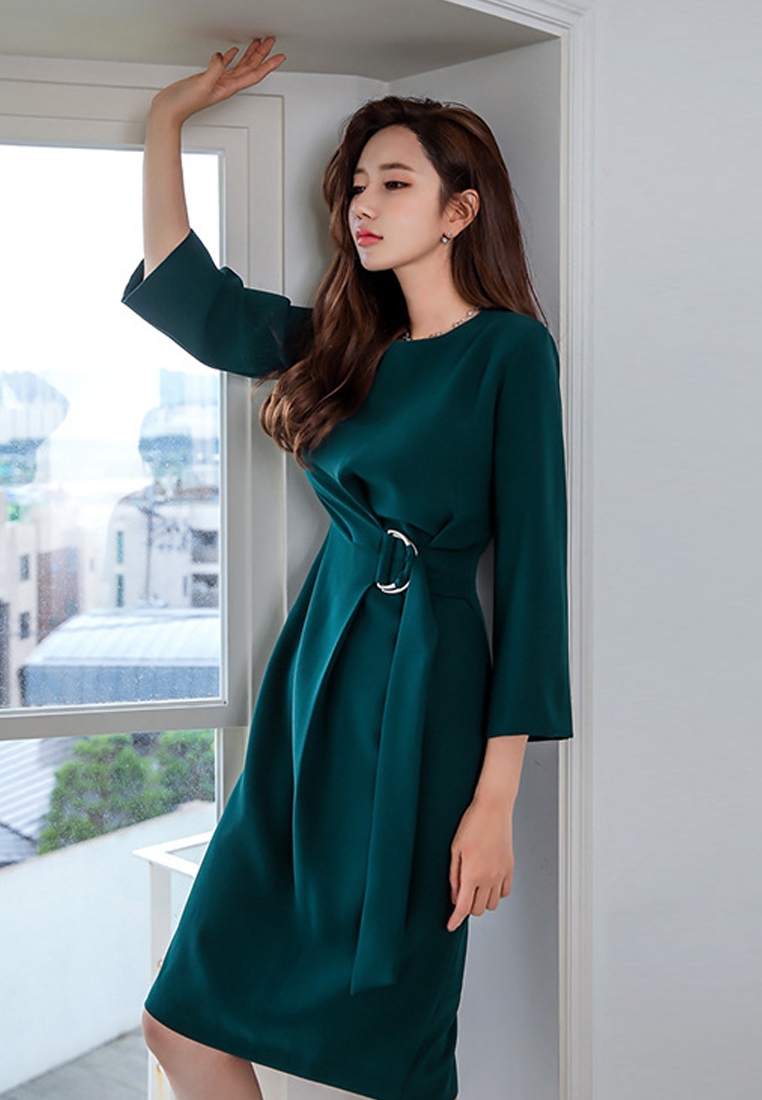 Waist Buckle One Piece Dress CA103197
