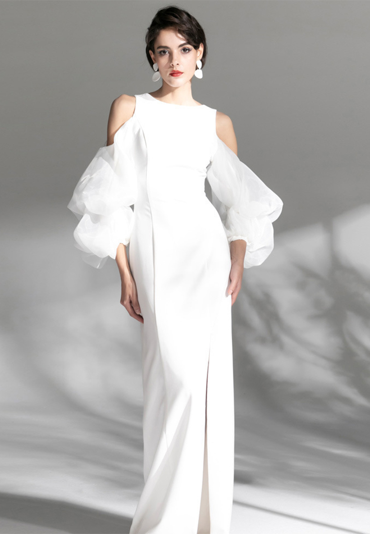 White banquet evening dress birthday party dress CA110602