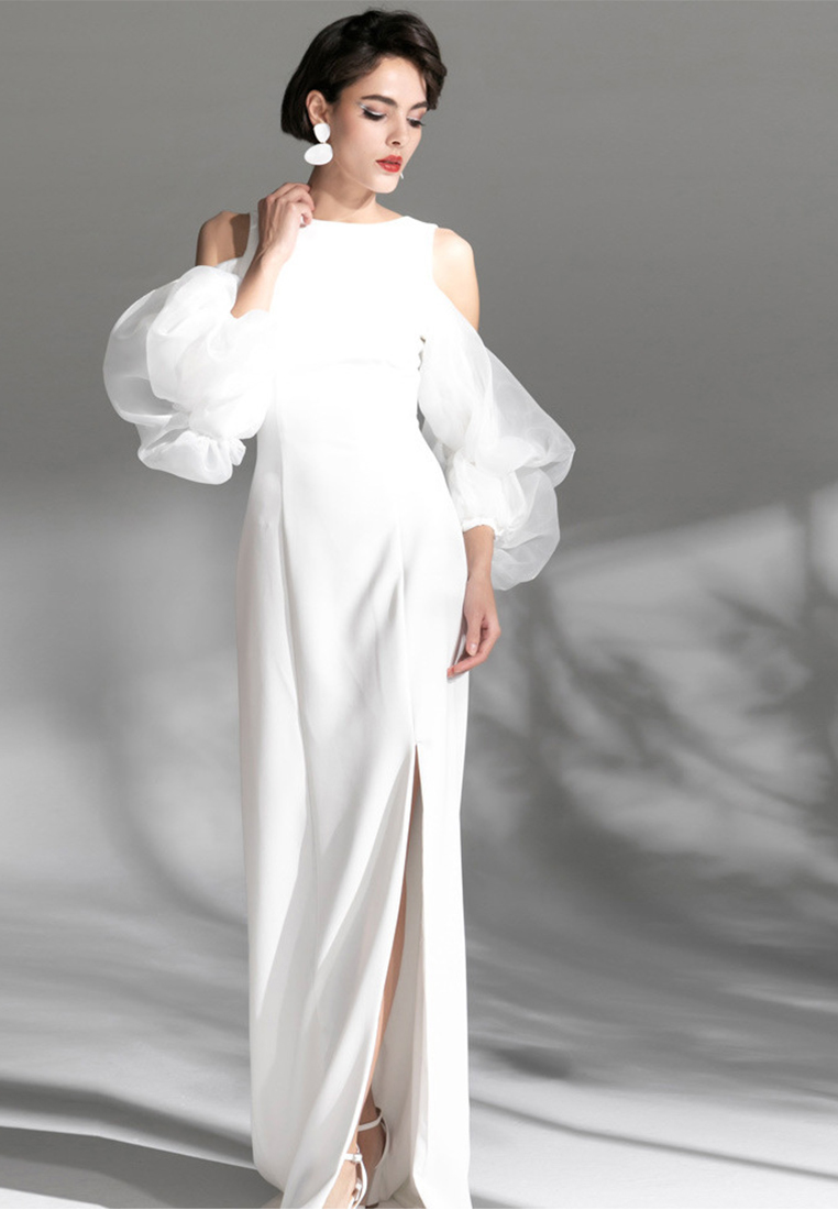 White banquet evening dress birthday party dress CA110602