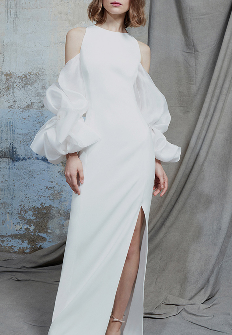 White banquet evening dress birthday party dress CA110602